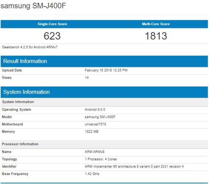 Benchmark Samsung Galaxy J4