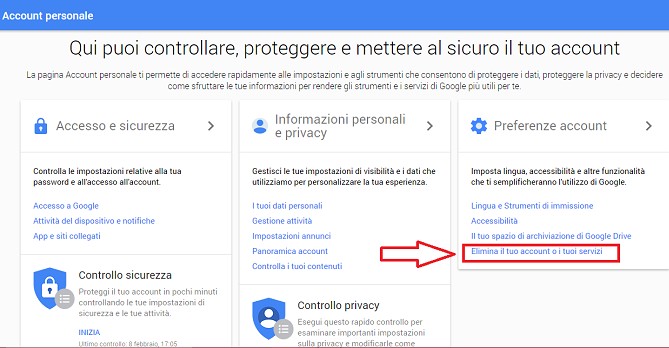 Eliminare un account Google