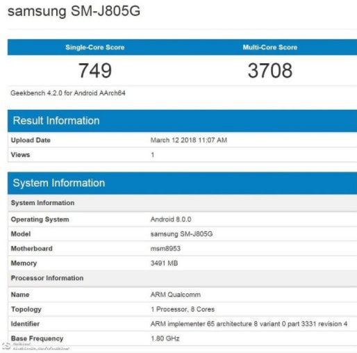 Samsung Galaxy J8 Plus Geekbench