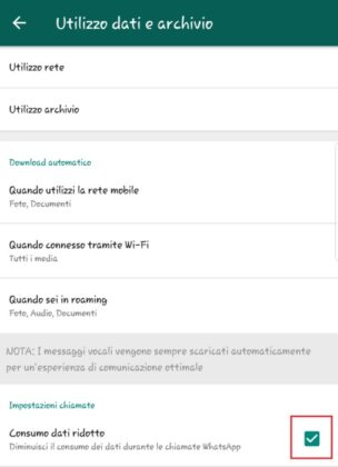 Whatsapp consumo dati ridotto chiamate