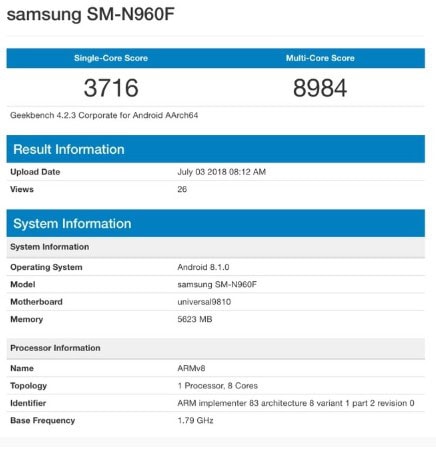 Note 9 Geekbench