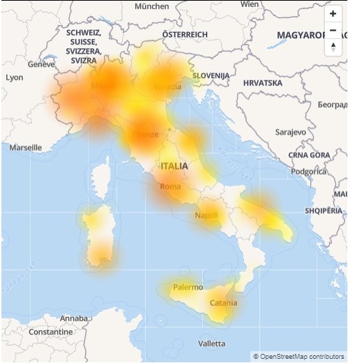 mappa interruzioni 3 italia down