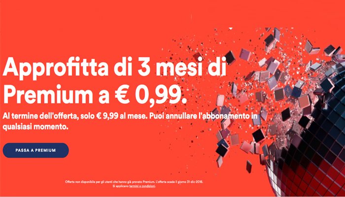 Spotify premium, 3 mesi a 0.99 euro