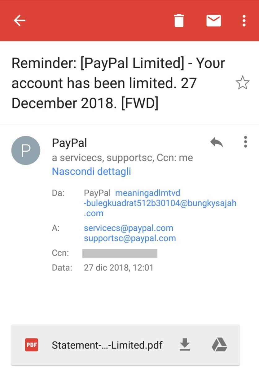 email truffa paypal