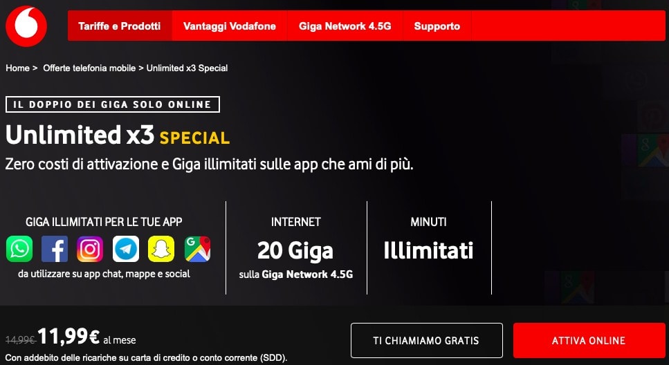 vodafone unlimited x3 special