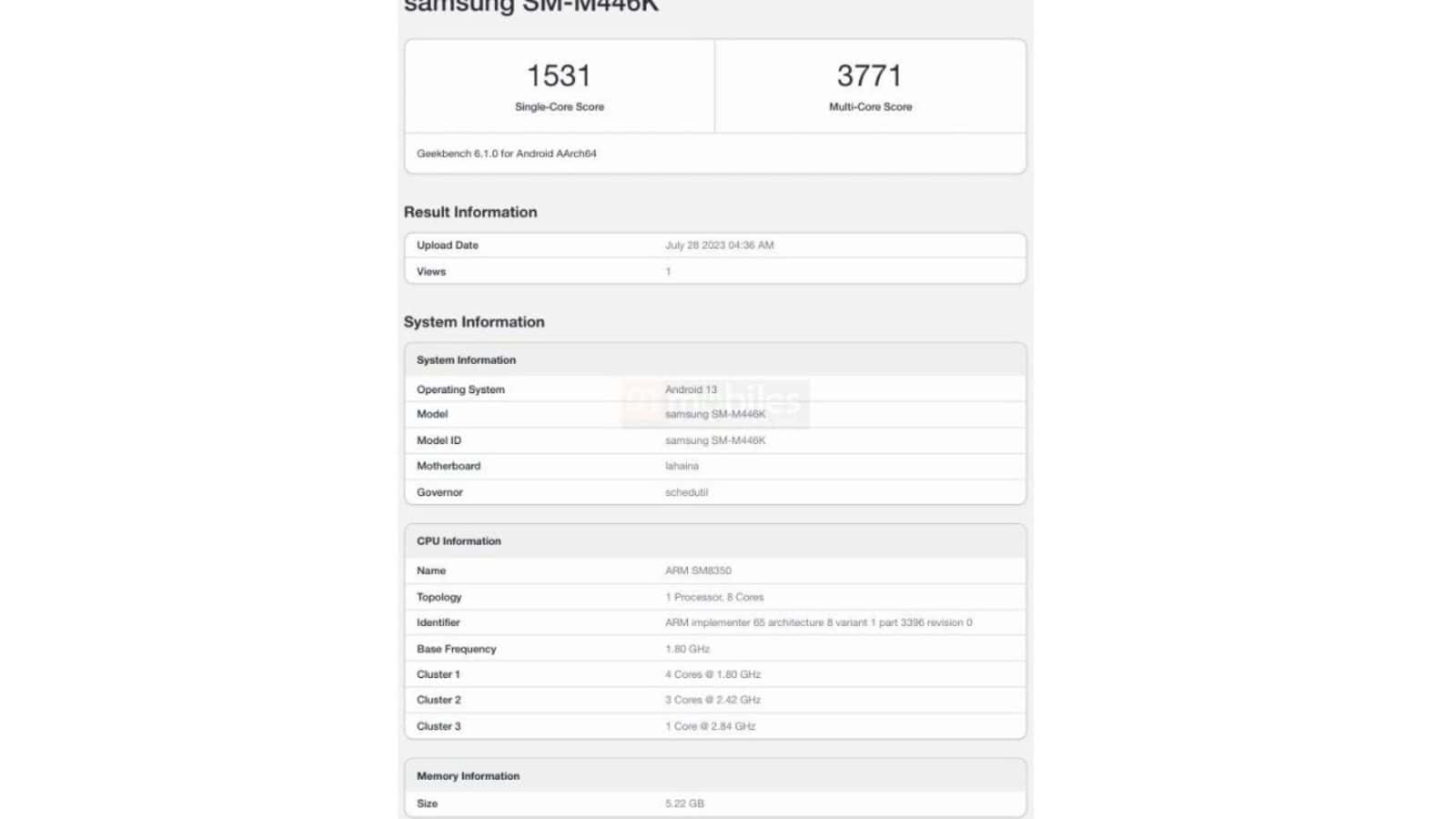 Samsung Galaxy m44 Geekbench 