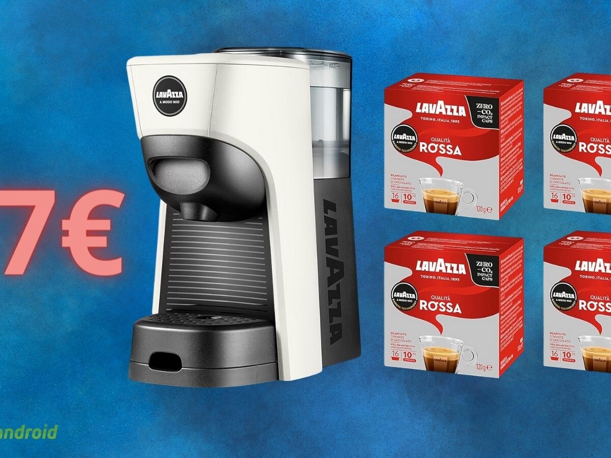 Lavazza, A Modo Mio Macchina per Caffè Tiny Eco Rossa con 64 Capsule  Qualità Rossa Incluse, Macchina per Espresso in Plastica Riciclata, 1450 W