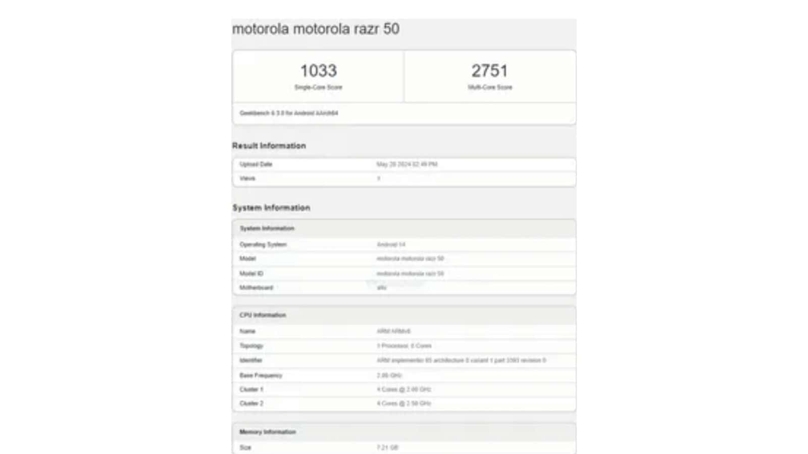 Motorola razr 50 Geekbench 2