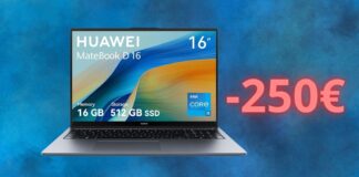 Huawei MateBook D16: notebook SCONTATO di 250 euro su AMAZON